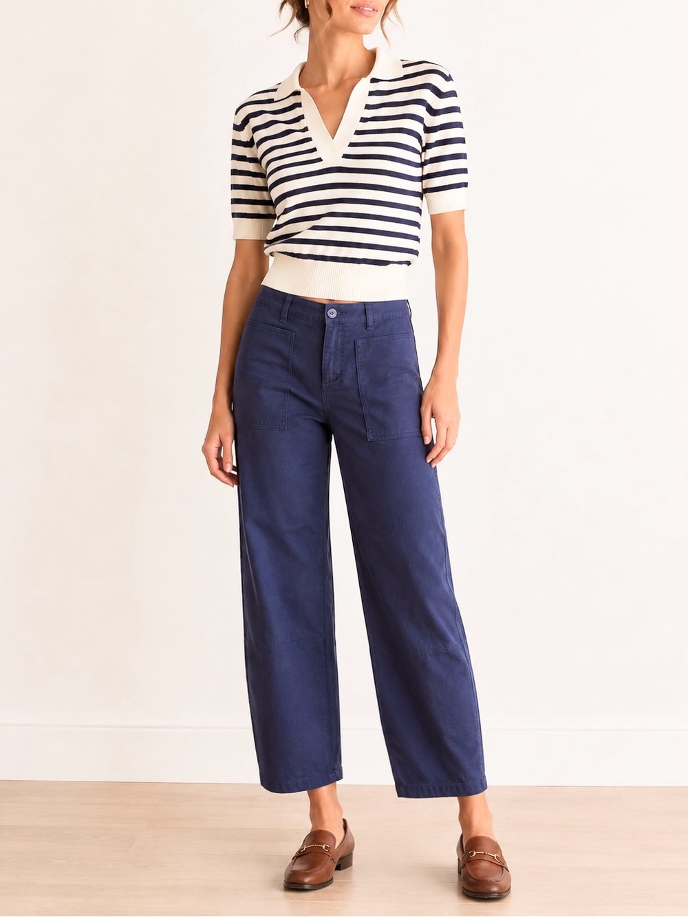 NANETTE Nanette Lepore Play Patch Pocket Barrel Pants Blue Cropped Comfy Stretch